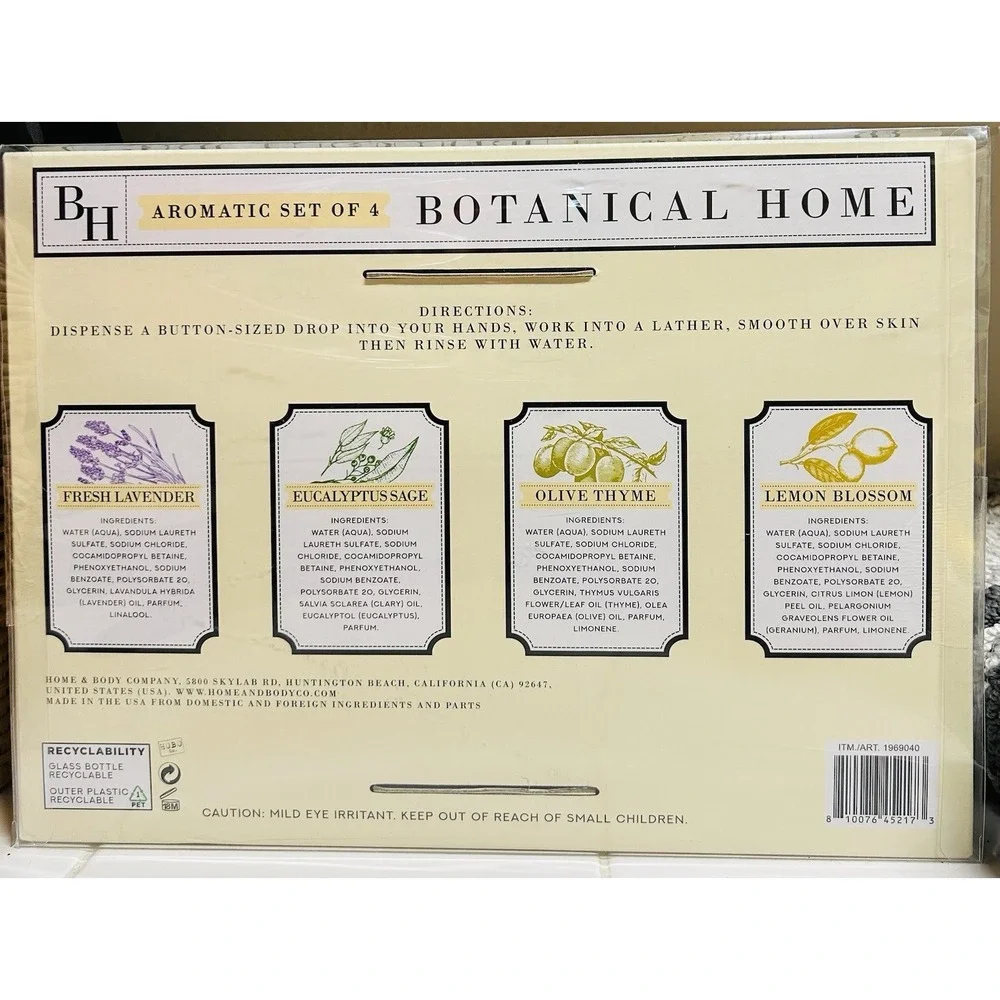 Botanical Home: Hand Soap Collection, Aromatic Set of 4, 19.5 fl oz each, Glass